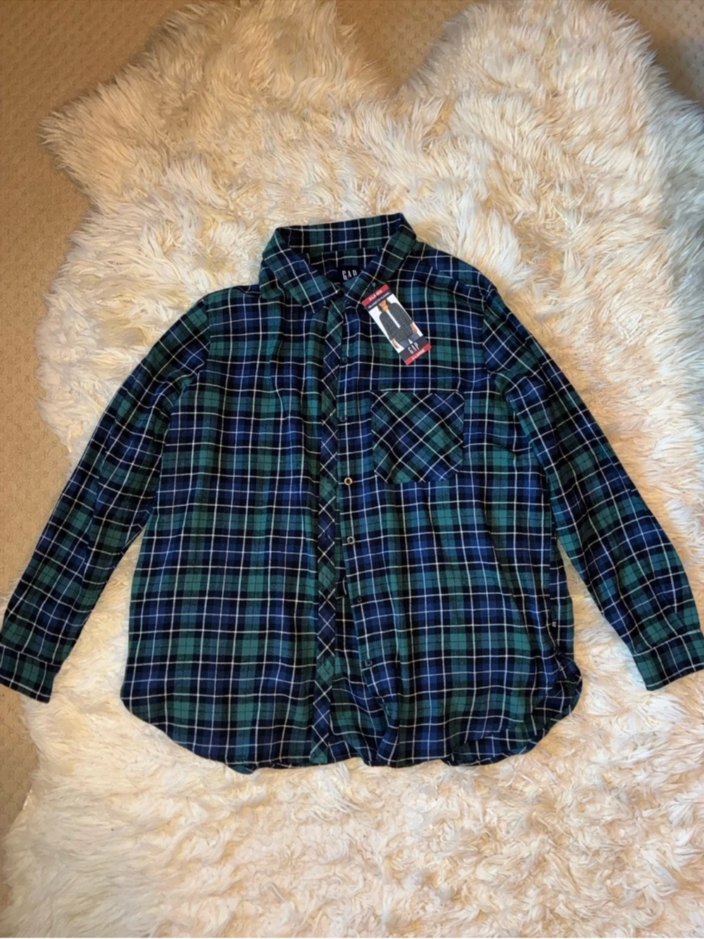 GAP Blue and Green Plaid Button-Down Shirt XL